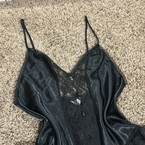 Vintage 90’s Black Satin & Lace Bodysuit Made in USA - Picture 2 of 9